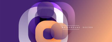 Soyut kompozisyon. Üst üste binen daireler dinamik değişim etkisi yaratır. Mor, turuncu, beyaz renkler düzgün bir şekilde harmanlanır. Modern tasarım ögesi.