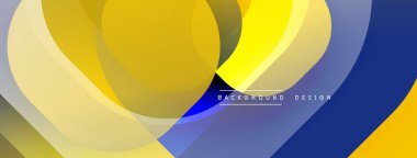 Soyut kompozisyon. Üst üste binen daireler dinamik görsel efekt yaratır. Sarı, mavi, gri renkler kusursuz bir şekilde harmanlanır. Modern tasarım ögesi.