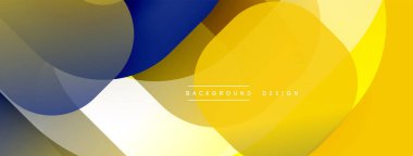 Soyut tasarım. Üst üste binen şekiller dinamik bileşim yaratır. Sarı, mavi, gri renkler kusursuz bir şekilde harmanlanır. Arkaplan ve sunumlar için modern estetik.