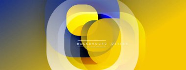Soyut geometrik bileşim. Üst üste binen daireler dinamik görsel efekt yaratır. Sarı, mavi, gri renkler kusursuz bir şekilde harmanlanır. Modern tasarım ögesi.