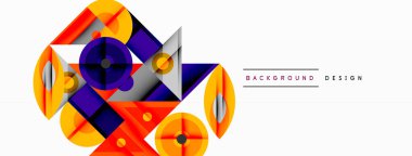 Soyut geometrik bileşim. Parlak turuncu, mor, gri şekiller kesişiyor. Arka planlar ve sunumlar için modern tasarım öğesi. Minimalist stil.
