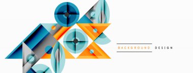 Soyut geometrik bileşim. Üst üste binen şekiller dinamik görsel efekt yaratır. Mavi, turuncu, gri tonlar tasarımda baskın. Modern estetik.