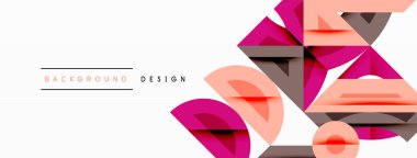 Soyut geometrik şekiller, canlı renkler, modern tasarım. Pembe, turuncu, kahverengi elementler dinamik bileşim oluşturur. Minimalist tarz, temiz çizgiler, sanatsal arkaplan.