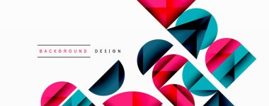 Soyut geometrik bileşim. Üst üste binen şekiller dinamik görsel efekt yaratır. Parlak renkler, modern tasarım, temiz çizgiler. Minimalist estetik.