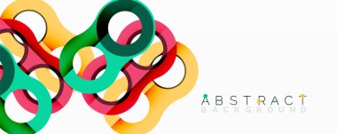 Renkli bağlı halkalar dinamik bileşim yaratır. Parlak gölgeler örtüşüyor, modern soyut tasarımı oluşturuyor. Yumuşak kıvrımlar hareketi, enerjiyi gösterir.