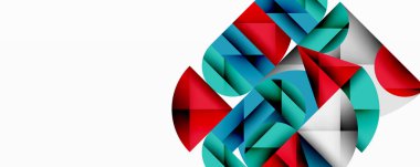 Soyut geometrik şekiller, kırmızı, turkuaz, gri. Üst üste binen formlar dinamik bileşim oluşturur. Modern tasarım, canlı renkler, temiz çizgiler..