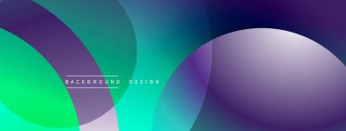Soyut enerjik tasarım. Üst üste binen daireler dinamik değişim etkisi yaratır. Turkuaz, mor, yeşil renkler arasında pürüzsüz geçişler. Modern estetik.