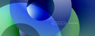 Soyut kompozisyon. Üst üste binen daireler dinamik değişim etkisi yaratır. Mavi, yeşil renkler baskın. Arkaplan ve sunumlar için modern tasarım ögesi.