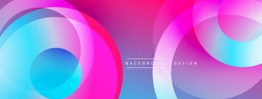 Soyut, canlı çemberler, dinamik, renkli bir arkaplan oluşturur. Pürüzsüz gradyanlar pembeyi harmanlıyor. Mor maviyi. Modern tasarım ögesi.