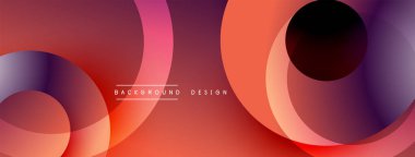 Soyut tasarım. Üst üste binen çemberler canlı gradyanlar yaratır. Kırmızı, mor, turuncu renkler baskın. Minimalist estetik. Dijital projeler için modern arkaplan.
