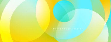 Parlak örtüşen çemberler, canlı bir gradyan arkaplan yaratır. Sarı, yeşil, turkuaz renkler arasında pürüzsüz geçişler. Modern soyut tasarım.