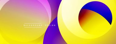 Parlak soyut şekiller çakışıyor. Mor, sarı, mavi renkler modern tasarım yaratır. Düz geçişler, canlı renkler, dinamik bileşim.