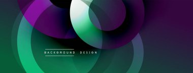 Soyut tasarım. Üst üste binen daireler dinamik değişim etkisi yaratır. Koyu arkaplan canlı renkleri arttırır. Modern estetik.