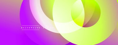 Soyut, enerjik çemberler örtüşüyor ve gradyan etki yaratıyor. mor, yeşil, sarı renkler düzgün bir şekilde harmanlanır. modern tasarım ögesi.