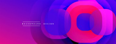 Canlı örtüşen daireler soyut tasarım yaratır. Mor, pembe, mavi renkler düzgün bir şekilde harmanlanır. Modern dijital sanat, arka plan için mükemmel..