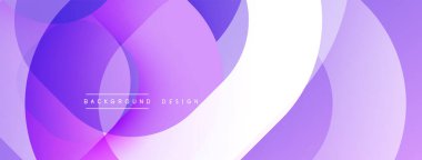 Mor, beyaz, üst üste binen daireler soyut arka plan yaratır. Düz gradyanlar, modern tasarım, minimalist estetik. Yumuşak renk paleti, zarif kompozisyon.