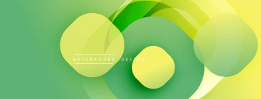 Soyut yeşil arka plan. Üst üste binen daireler dinamik görsel efekt yaratır. Düz gradyanlar, modern tasarım. Basit, temiz estetik..