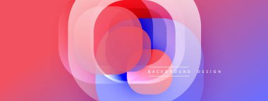 Soyut kompozisyon. Üst üste binen şeffaf daireler canlı renk değişimleri yaratır. Kırmızı, mavi, pembe renkler arasında pürüzsüz geçişler. Modern tasarım ögesi.