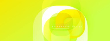 Parlak sarı, yeşil renkler. Üst üste binen daireler soyut tasarım yaratır. Yumuşak geçişler, modern estetik. Minimalist tarz, canlı renkler.