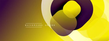 Soyut geometrik şekiller, canlı renkler, üst üste binen daireler modern tasarım yaratır. Gradyan gölgeler, pürüzsüz geçişler, dinamik kompozisyon.