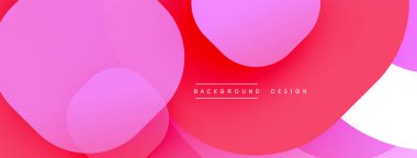 Soyut tasarım. Üst üste binen daireler canlı bir eğim yaratıyor. Pembe, kırmızı, beyaz renkler düzgün bir şekilde harmanlanır. Modern estetik, basit kompozisyon.