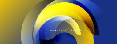 Üst üste binen daireler içeren soyut tasarım. Renkler arasında mavi, sarı, altın, gri var. Modern estetik, temiz hatlar, basit kompozisyon. Dijital projeler için arkaplan ögesi.