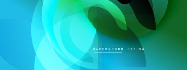 Soyut tasarım. Üst üste binen şekiller dinamik bir eğilim yaratır. Mavi, yeşil renkler düzgün bir şekilde harmanlanır. Modern estetik, uygun arkaplan ögesi.