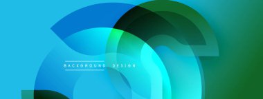 Soyut geometrik şekiller, canlı mavi, yeşil gradyanlar. Modern tasarım, pürüzsüz geçişler, katmanlı elementler dinamik görsel efekt yaratır.
