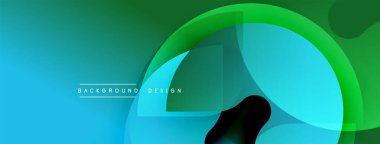 Soyut arkaplan. Pürüzsüz eğimler, üst üste binen şekiller dinamik bileşimler oluşturur. Mavi, yeşil renkler tasarıma hakim. Modern estetik.