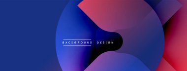 Soyut tasarım. Mavi, mor, kırmızı renkler. Üst üste binen şekiller dinamik görsel efekt yaratır. Modern, minimalist estetik. Yumuşak geçişler, canlı renkler.
