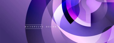 Mor soyut tasarım. Üst üste binen daireler dinamik bileşim yaratır. Yumuşak eğim, modern estetik. Minimalist tarz, canlı renkler.