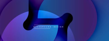 Soyut şekiller, canlı maviler, morlar modern tasarım yaratır. Yumuşak eğimler, üst üste binen biçimler derinlik ve hareket olduğunu gösteriyor. Minimalist metin ince markalaşma ögesi ekler.