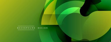 Soyut yeşil tasarım. Üst üste binen şekiller dinamik bileşim yaratır. Renkler derinlik katar, modern estetik. Yumuşak geçişler, canlı renkler.