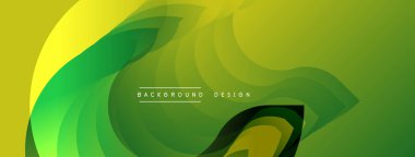 Soyut tasarım. Yumuşak eğimler. Canlı yeşil, sarı renkler. Üst üste binen şekiller dinamik akış yaratır. Modern estetik. Minimalist stil.