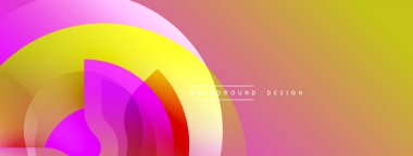 Parlak soyut şekiller çakışıyor. Canlı renkler harmanlanır, dinamik bileşim yaratır. Yumuşak eğimler hareketi, modern estetiği akla getiriyor..