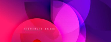Soyut enerjik tasarım. Üst üste binen daireler dinamik bileşim yaratır. Pembe, mor, mavi renkler kusursuz bir şekilde harmanlanır. Modern estetik, dijital projeler için mükemmel..