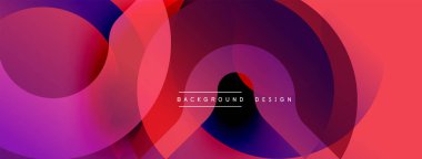 Soyut renkli çemberler dinamik bileşim oluşturur. Modern tasarımın mor, pembe ve kırmızı tonlarında. Yumuşak geçişler, canlı renkler.