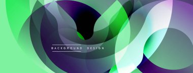 Soyut şekiller örtüşüyor, canlı gradyanlar yaratıyor. Yeşil, mor, beyaz renkler kusursuz bir şekilde harmanlanır. Modern tasarım akıcılığı ve dinamizmi çağrıştırıyor..