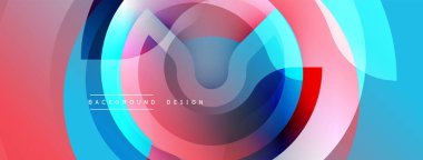Üst üste binen dairelerle soyut tasarım. Mavi, pembe, kırmızı renkler dinamik görsel efekt yaratır. Dijital projeler için modern arkaplan.