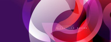 Soyut tasarım. Üst üste binen daireler dinamik bileşim yaratır. Mor, kırmızı, beyaz renkler düzgün bir şekilde harmanlanır. Modern estetik, canlı renkler, pürüzsüz eğimler.