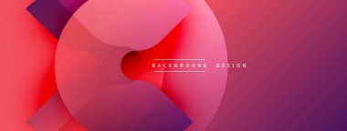 Soyut tasarım. Üst üste binen daireler dinamik bileşim yaratır. Kırmızı, pembe renkler düzgün bir şekilde harmanlanır. Modern estetik, basit geometri. Çeşitli projeler için uygun arkaplan.
