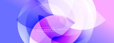 Soyut kompozisyon. Üst üste binen daireler dinamik değişim etkisi yaratır. Mor, mavi, pembe renkler kusursuz bir şekilde harmanlanır. Modern tasarım ögesi.