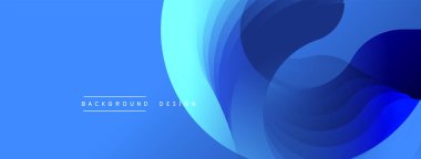 Mavi soyut katmanlar dinamik akış yaratır. Pürüzsüz şekiller üst üste binerek modern tasarımı oluşturur. Dereceli gölgeler derinlik ve doku ekler. Minimalist estetik.