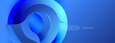Mavi soyut tasarım. Üst üste binen daireler dinamik akış yaratır. Dereceli gölgeler derinlik katıyor. Minimalist estetik. Sunumlar için modern arkaplan.