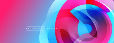 Soyut enerjik tasarım. Üst üste binen daireler dinamik bileşim yaratır. Mavi, kırmızı, mor renkler arasında pürüzsüz bir değişim. Modern estetik.