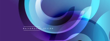 Soyut tasarım. Üst üste binen daireler dinamik akış yaratır. Mavi, mor, beyaz tonlarında. Modern estetik. Minimalist kompozisyon. Sorunsuz geçişler.