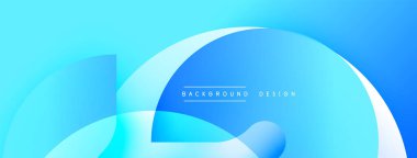 Mavi soyut arka plan. Üst üste binen kıvrımlı şekiller dinamik bileşim oluşturur. Dereceli gölgeler derinlik katıyor. Minimalist tasarım, temiz estetik.