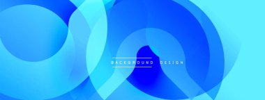 Mavi soyut katmanlar dinamik bileşim oluşturur. Düz gradyanlar, dairesel şekiller, modern tasarım. Arka plan derinlik, hareket, görsel ilgi.