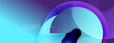 Soyut arkaplan. Pürüzsüz gradyanlar, üst üste binen şekiller modern tasarım yaratır. Mavi, mor renkler kompozisyona hakim. Minimalist estetik.