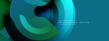 Soyut tasarım. Üst üste binen katmanlar derinlik yaratır. Mavi, yeşil renkler baskın. Yumuşak eğim, modern estetik. Minimalist kompozisyon, dinamik akış.